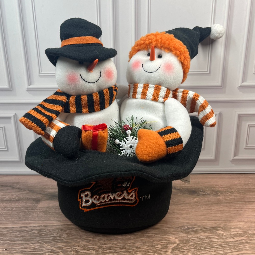 Oregon State Beavers Snowman Top Hat Plush Holiday Decor Orange Black 11in